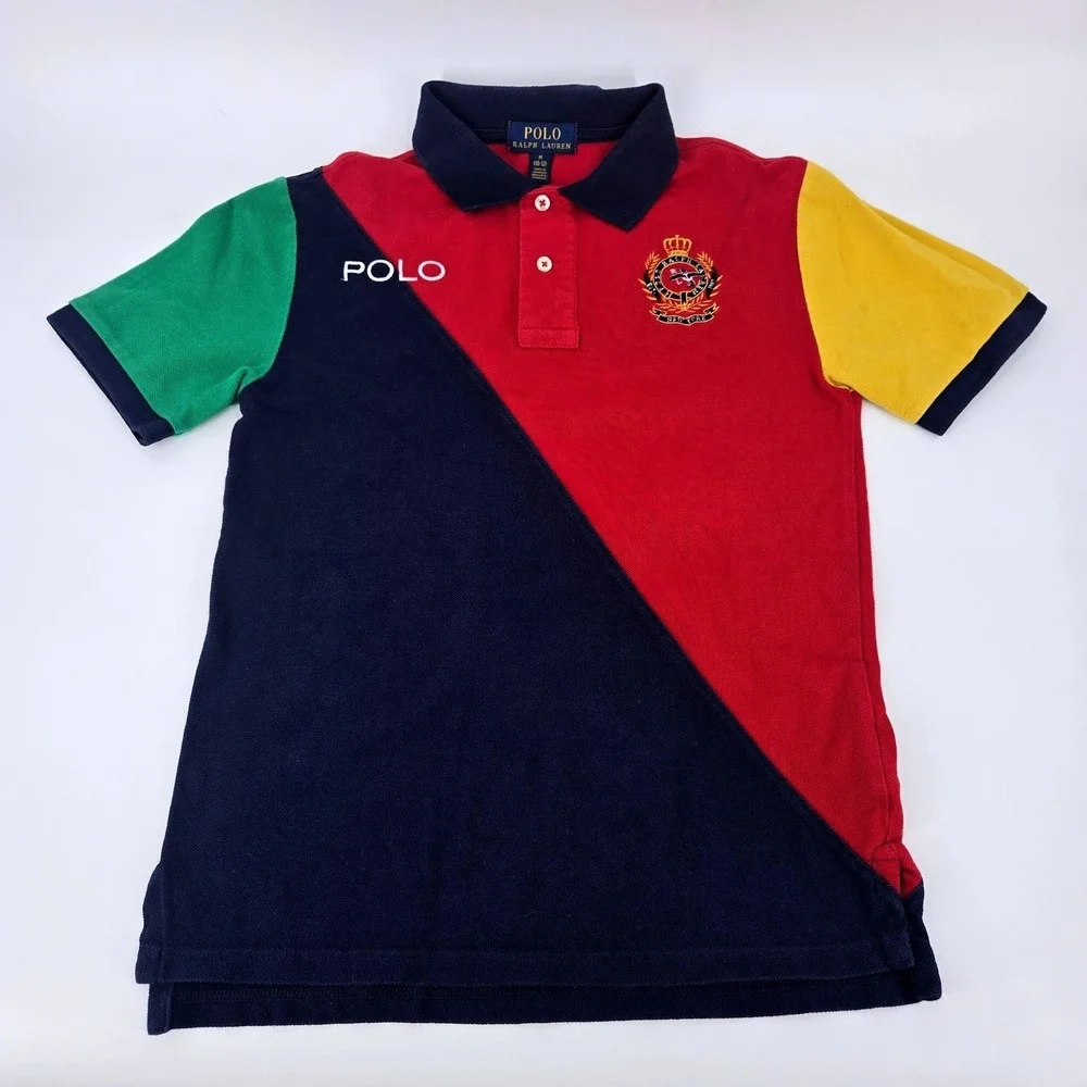 Polo Ralph Lauren Colorblock‎ Heritage Crest Mesh Polo Shirt Size M 10-12